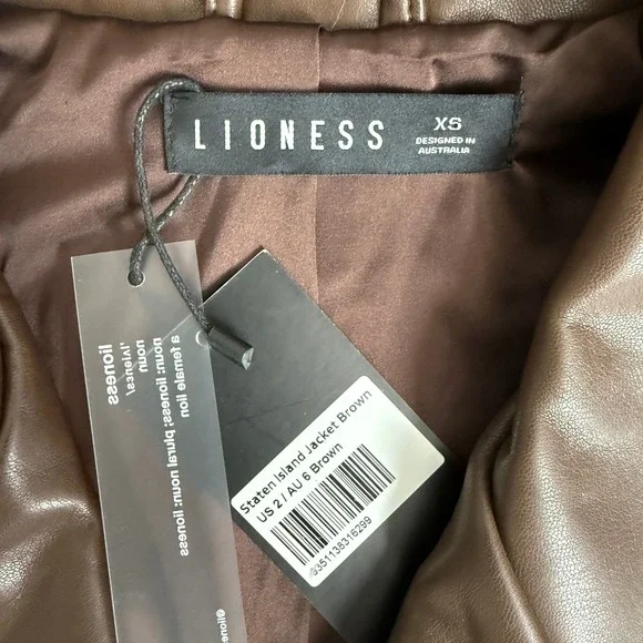 Lioness Staten Island Brown Vegan Leather Cropped Moto Jacket Womens XS NEW - Picture 4 of 11
